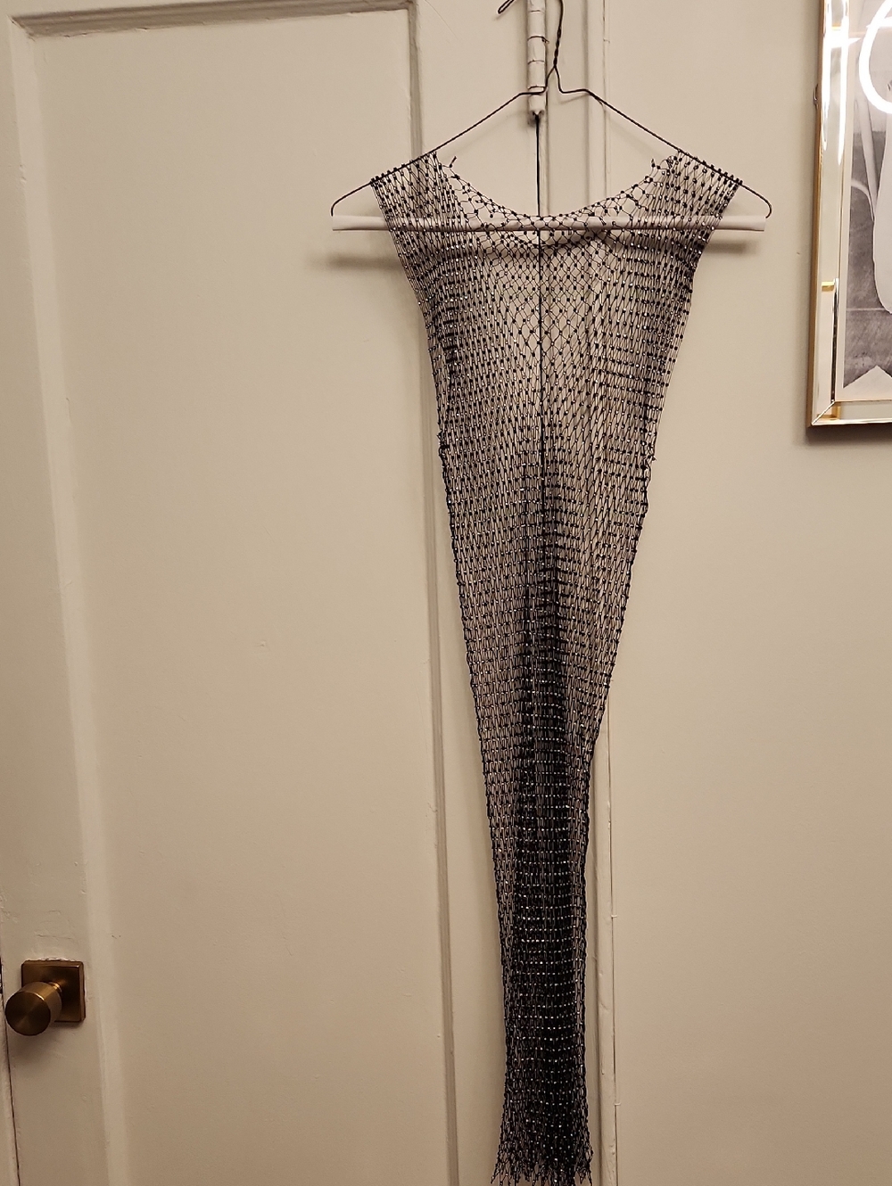 Sheer Black Crystal Knit Midi Dress